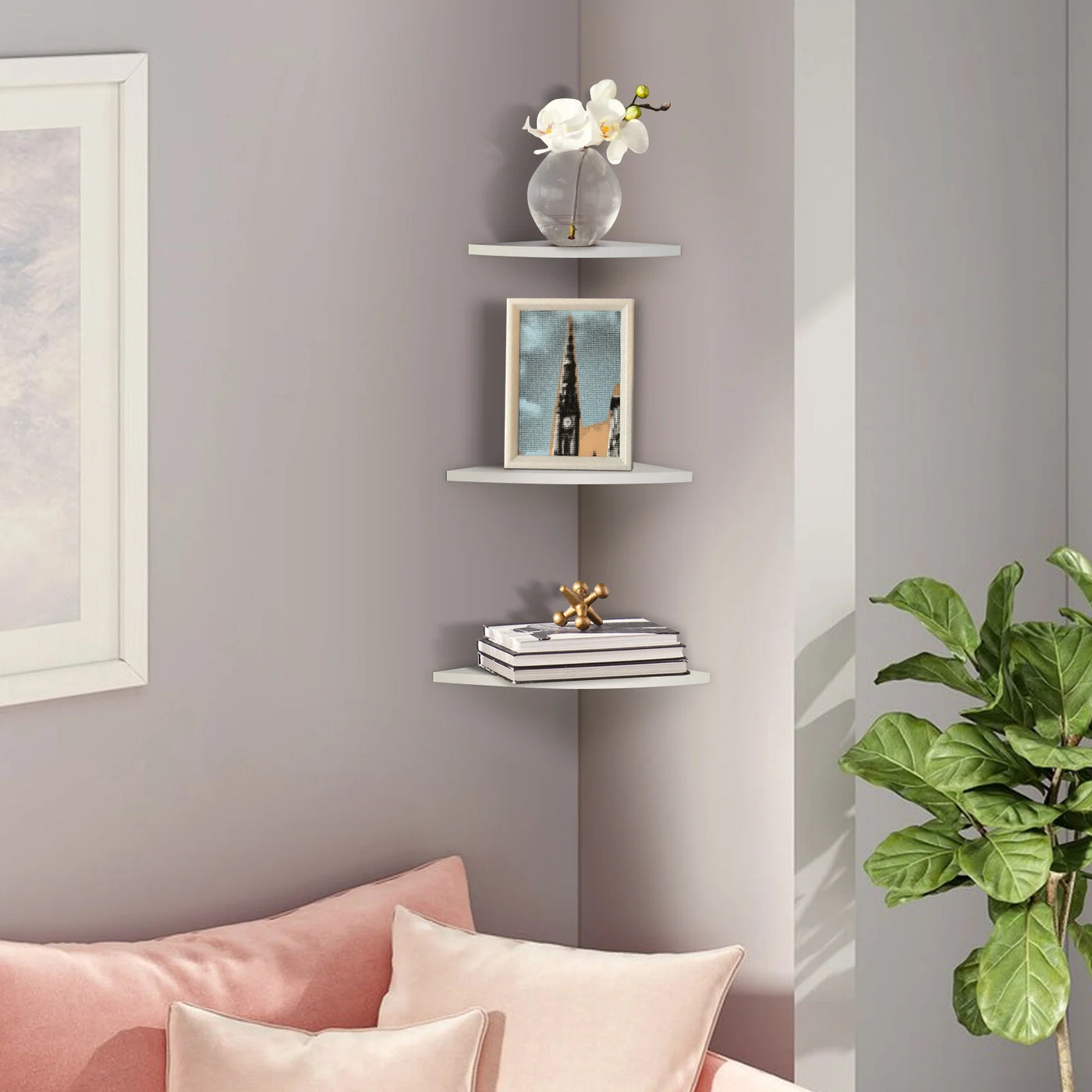 3Pcs Wall-Mounted Floating Corner Shelves