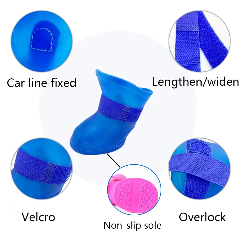 4Pcs Waterproof Anti-Slip Pet Rain Boots