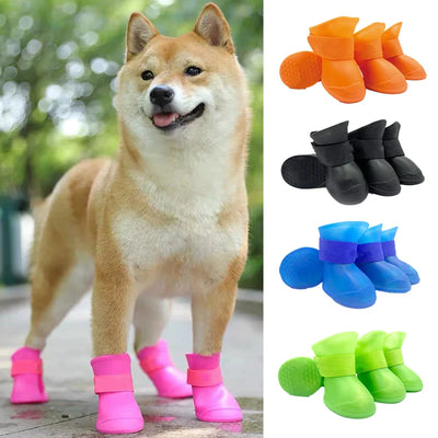 4Pcs Waterproof Anti-Slip Pet Rain Boots