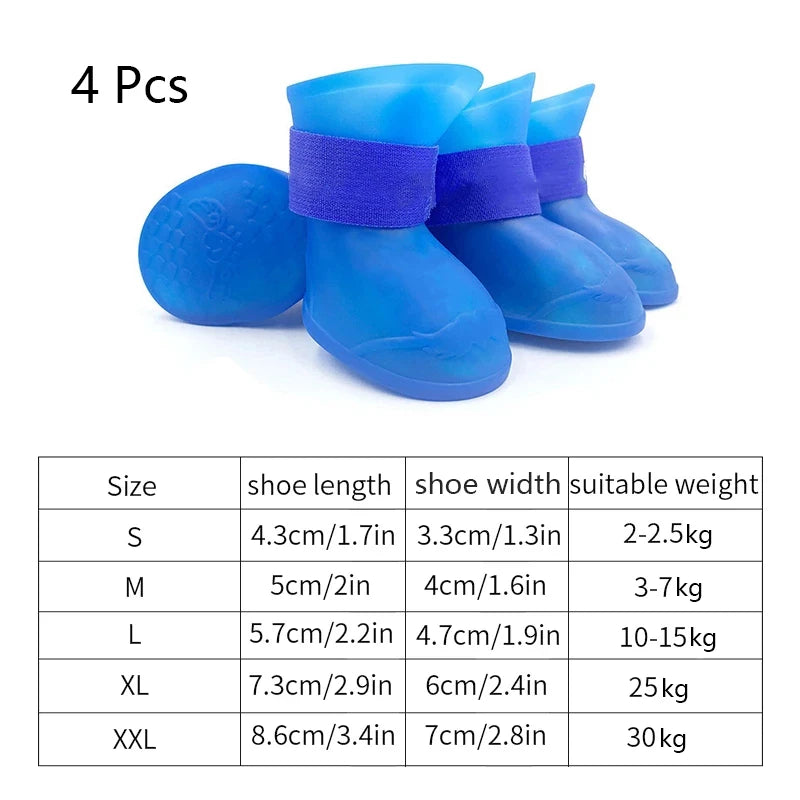 4Pcs Waterproof Anti-Slip Pet Rain Boots