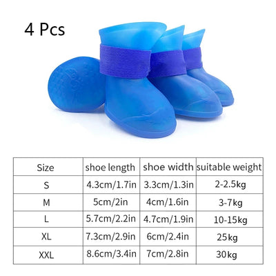 4Pcs Waterproof Anti-Slip Pet Rain Boots